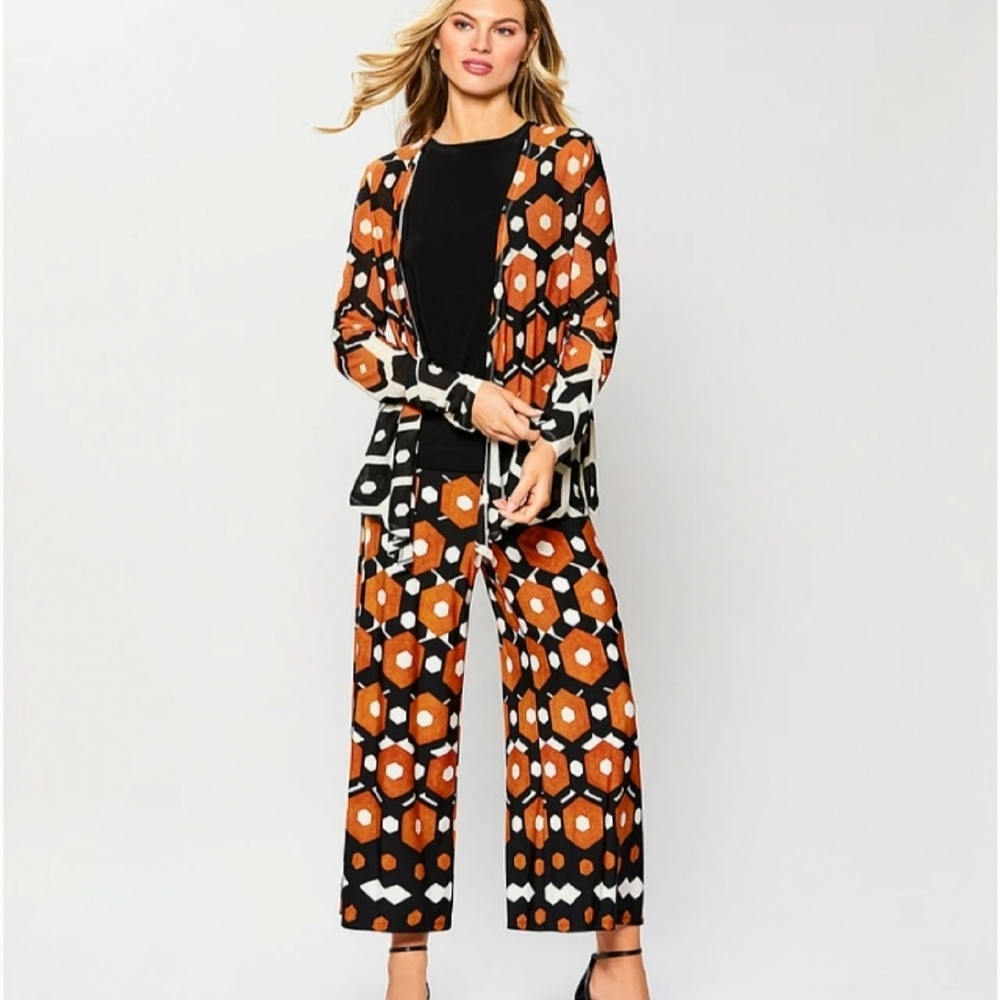 Investments Black and Orange Geometric Pantsuit